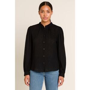 Free People Black Sheer Harringbone Button Down Shirt Womens Large Dark Academia